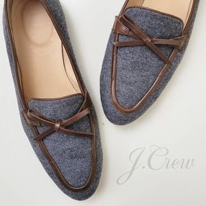SOLD | J. Crew | Academy Loafer Flannel Gray With Leather Brown Trim and Bow 9